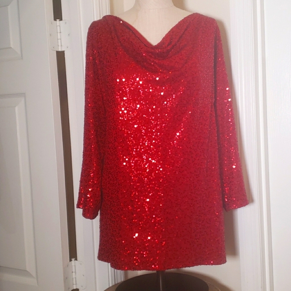 Eileen Fisher Tops - Eileen Fisher long sleeve red sequin top size XL